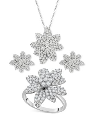 Diamond Cluster Flower Jewelry Collection in 14k White Gold