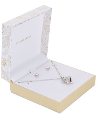 Photo 2 of Charter Club Crystal Mom Heart Pendant Necklace & Stud Earrings Set, 