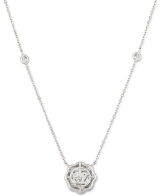 Vanilla Diamond Flower Cluster Station 19" Pendant Necklace (1 ct. t.w.) in Platinum