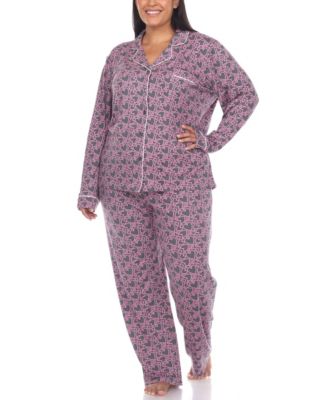 Plus Size 2 Piece Long Sleeve Heart Print Pajama Set