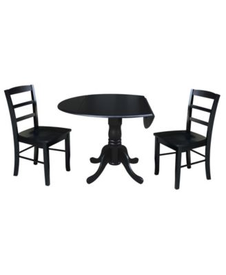 42" Dual Drop Leaf Table with 2 Ladder Back Dining Chairs - 3 Piece Dining Set