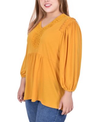 Plus Size 3/4 Sleeve Knit Gauze Top