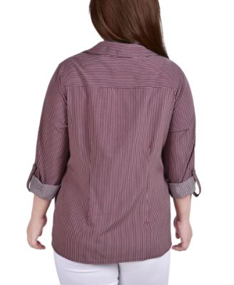 Plus Size 3/4 Sleeve Roll Tab Notch Collar Blouse