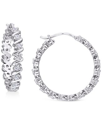 Macy's - Moissanite Swirl Small Hoop Earrings (1-1/4 ct. t.w.) in Sterling Silver, 1"