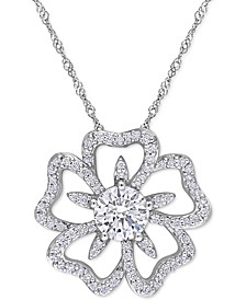 Lab-Created Moissanite Openwork Flower 18" Pendant Necklace (1-1/10 ct. t.w.) in Sterling Silver