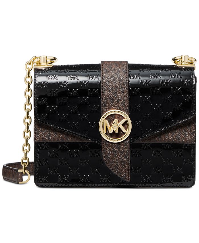 Michael Kors Women's Greenwich Extra-Small Logo Embossed Patent Leather Crossbody Bag - Black
