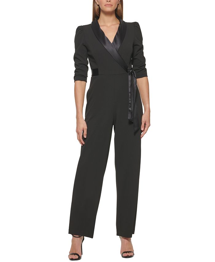 DKNY Side-Tie Collared Wrap Jumpsuit - Macy's