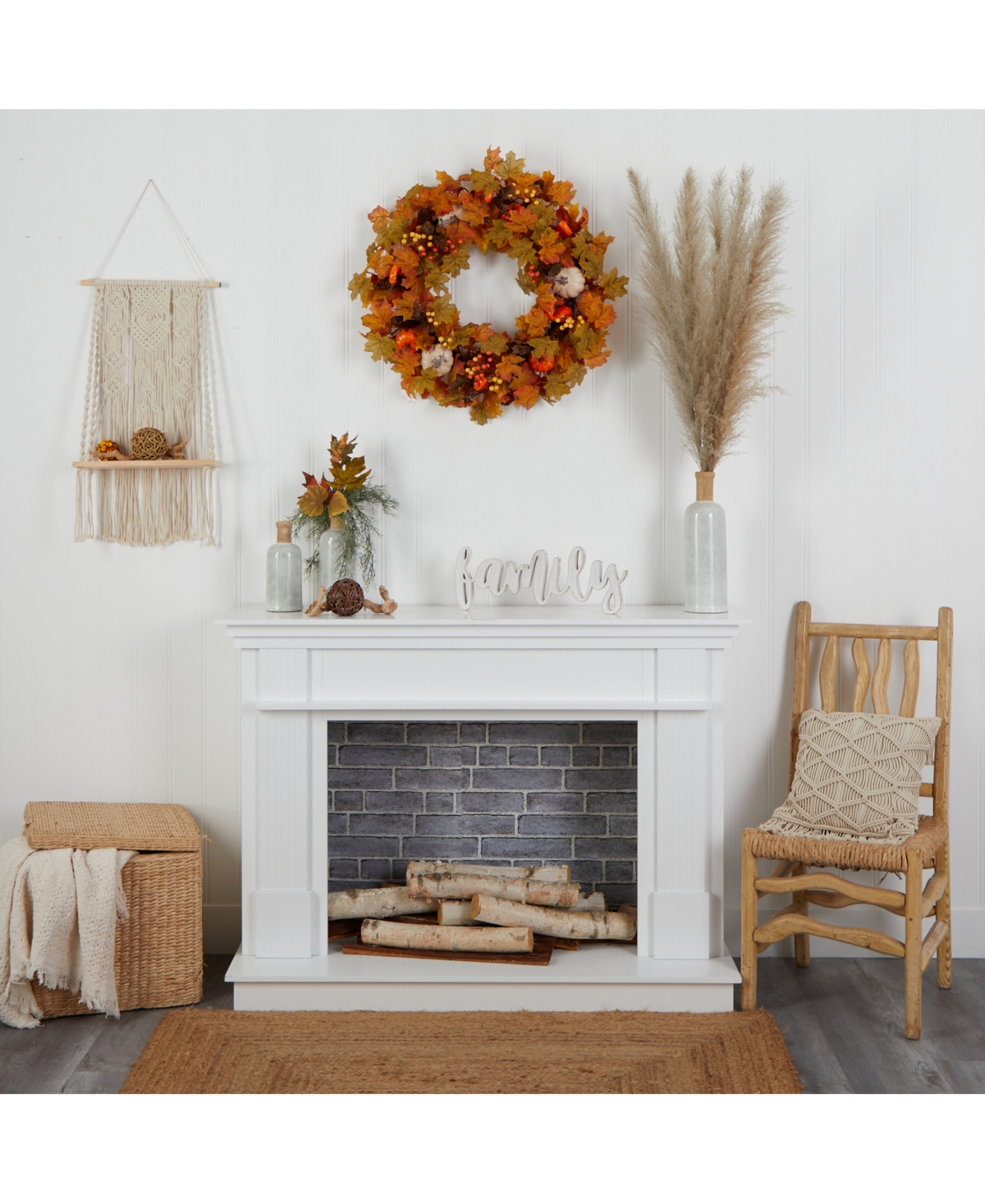 Nearly Natural 30" Autumn Pumpkin And Maple Leaf Artificial Fall Wreath In Orange