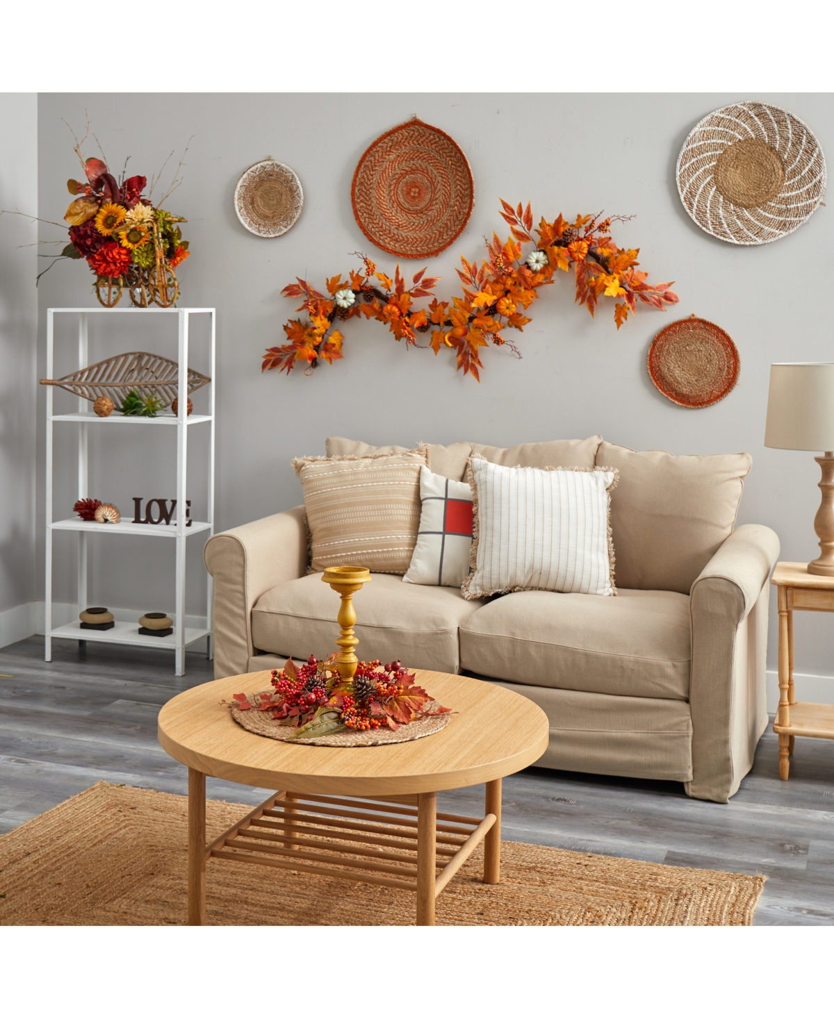 NEARLY NATURAL 6' ASSORTED AUTUMN MAPLE LEAVES, PUMPKINS, GOURDS, BERRIES AND PINECONE ARTIFICIAL FALL GARLAND 