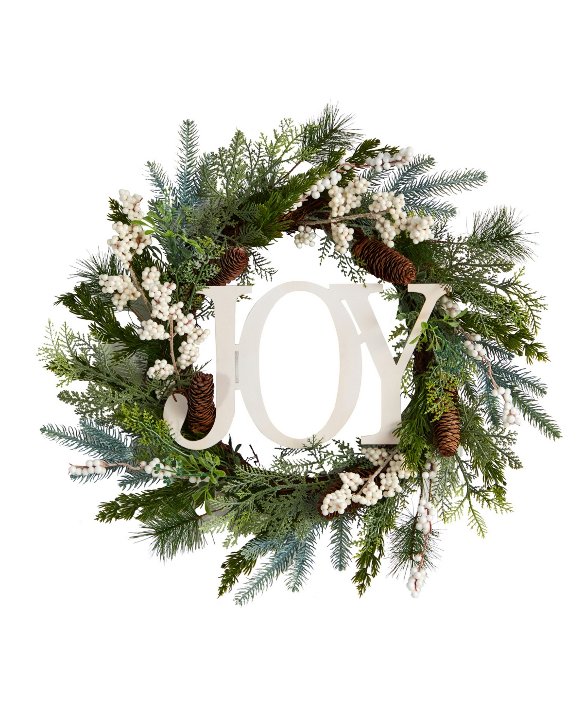 Christmas Joy Greenery Holiday Artificial Wreath, 24" - Green