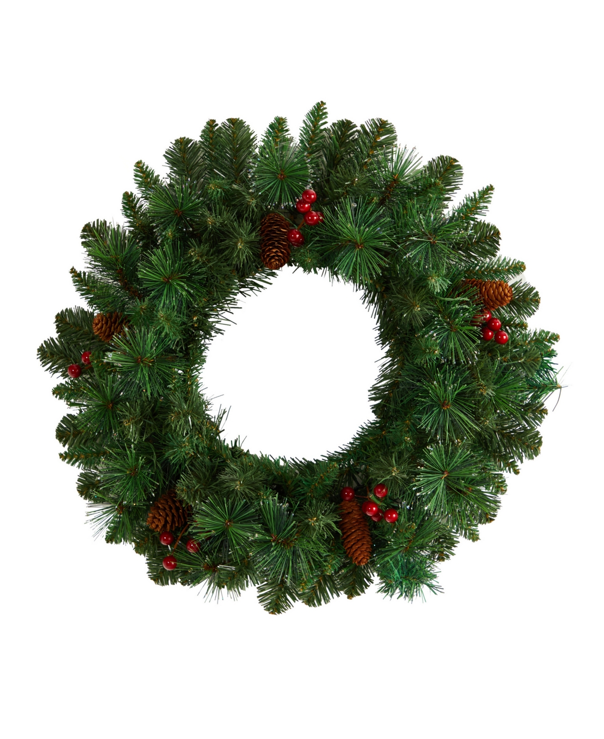 Frosted Pine Artificial Christmas Wreath with Pinecones, Berries and 35 Warm Led Lights, 20"