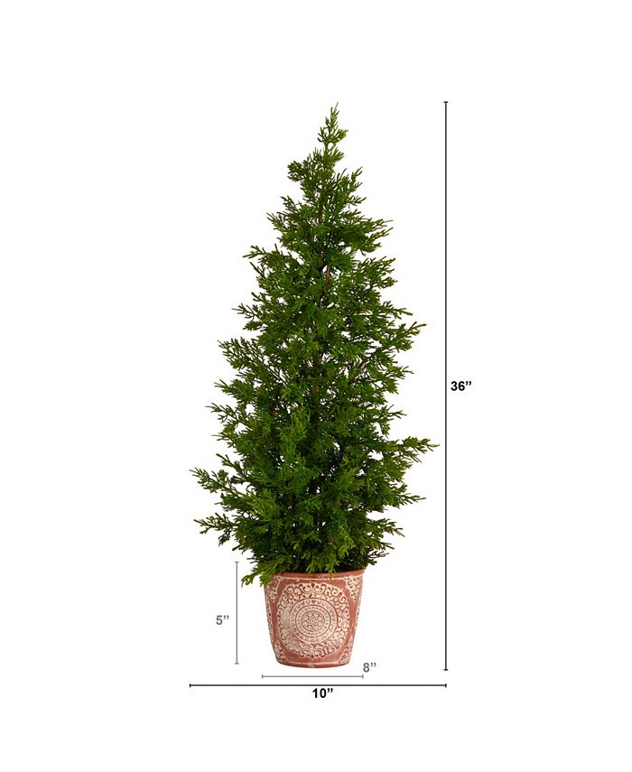 Nearly Natural Cedar Natural Look Artificial Tree in Decorative Planter