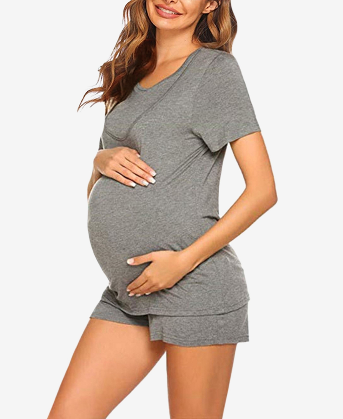 Women's Lima Short Sleeve Maternity Pajama Set, 2 Piece - Gray