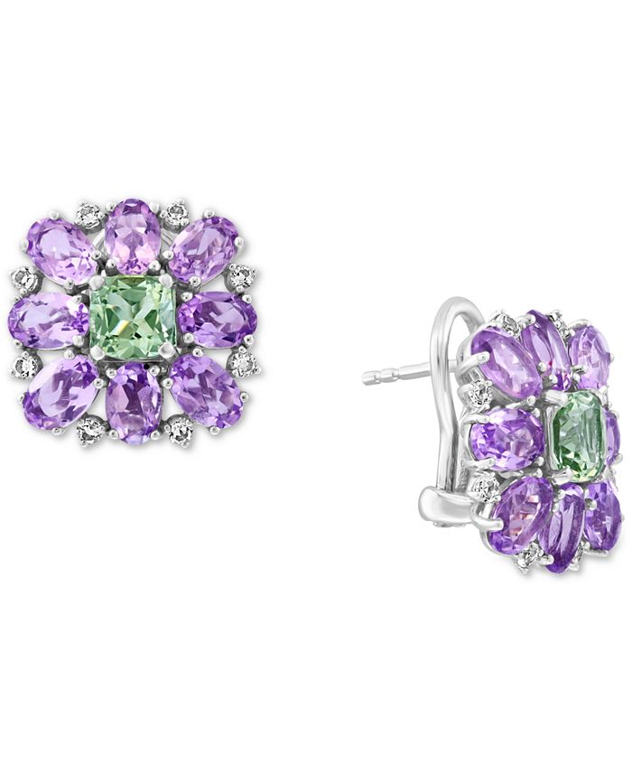 EFFY Collection - Pink Amethyst (6-3/8 ct. t.w.) & Green Quartz (3-1/20 ct. t.w.) Flower Stud Earrings in Sterling Silver