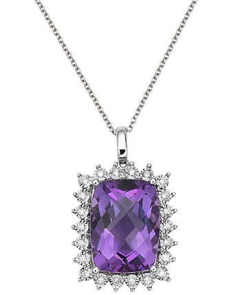 EFFY Collection - Amethyst (9-7/8 ct. t.w.) & Diamond (1/5 ct. t.w.) 18" Pendant Necklace in 14k White Gold