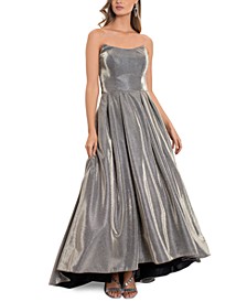 Strapless High-Low Metallic Ball Gown