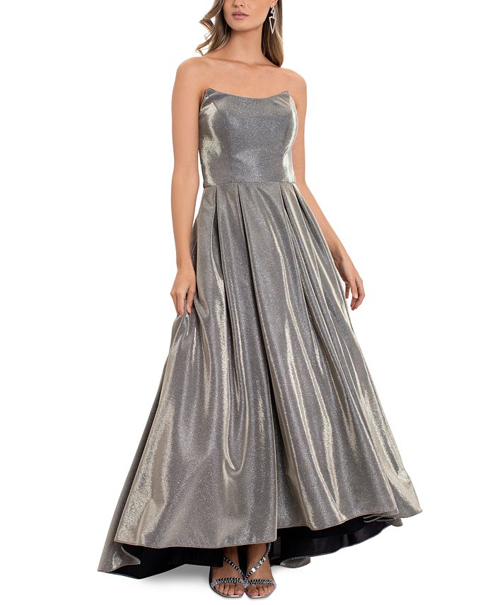 Betsy & Adam Strapless High-Low Metallic Ball Gown - Macy's