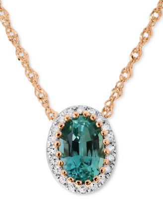 Macy's - Emerald (3/8 ct. t.w.) & Diamond (1/20 ct. t.w.) Pendant Necklace in 14k Rose Gold, 16" + 2" extender