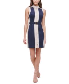 Colorblocked Belted Sheath Dress