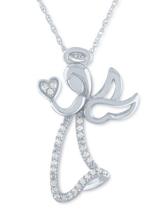 Macy's - Diamond Angel 18" Pendant Necklace (1/10 ct. t.w.) in Sterling Silver