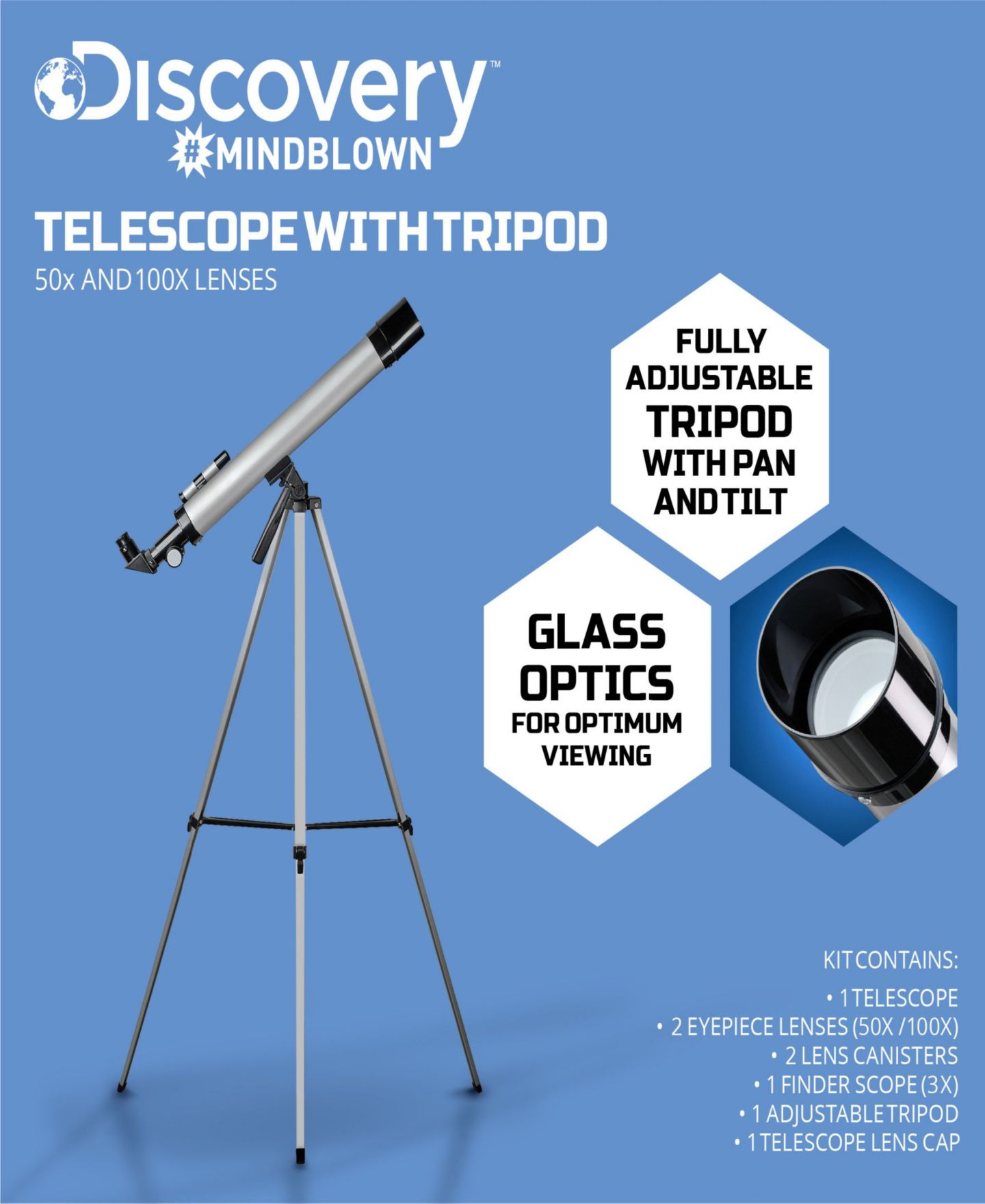 Детские игрушки Discovery #Mindblown Telescope with 50X and 100X Lenses, Adjustable Tripod, 7-Piece Set, Ages 8+ — фото 4