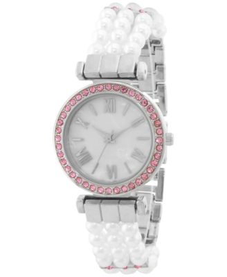 Photo 1 of Charter Club Women's Silver-Tone Pink Pavé & Imitation Pearl Bracelet Watch 12mm, Created for Macy's