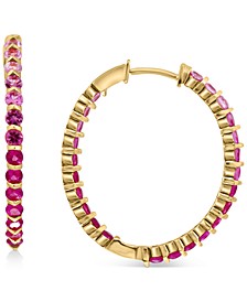 EFFY® Ruby (1 ct. t.w.) & Pink Sapphire (1 ct. t.w.) In & Out Medium Hoop Earrings in 14k Rose Gold, 1.1"