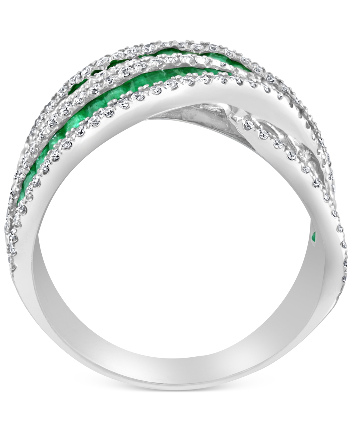 Shop Effy Collection Effy Emerald (1-7/8 Ct. T.w.) & Diamond (5/8 Ct. T.w.) Crossover Statement Ring In 14k White Gold