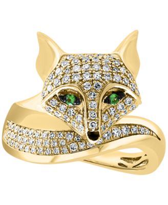 EFFY&reg; Diamond (3/8 ct. t.w.) & Tsavorite Accent Fox Ring in 14k Gold