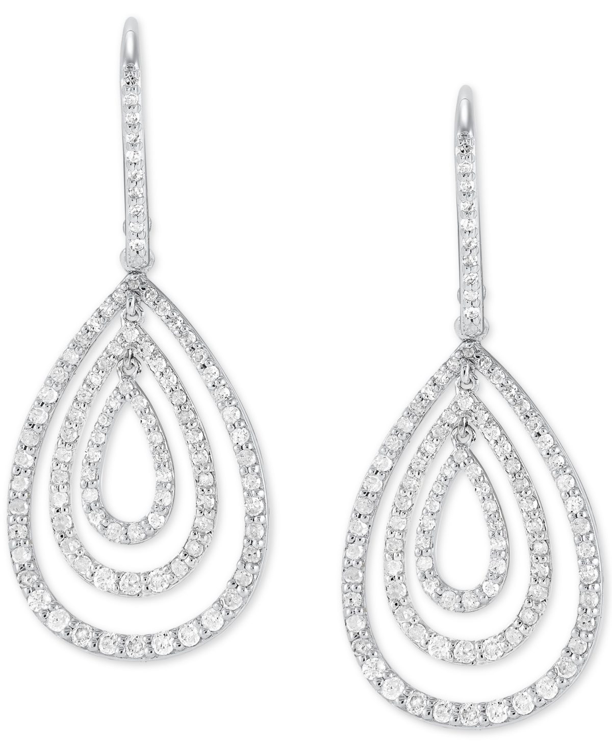 Diamond Concentric Teardrop Leverback Drop Earrings (1 ct. t.w.) - Sterling Silver