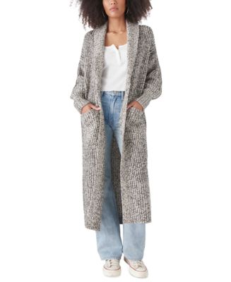 NWT $119 Lucky Brand Open Front Cardigan Duster Small Ivory Black Gray  Waterfall