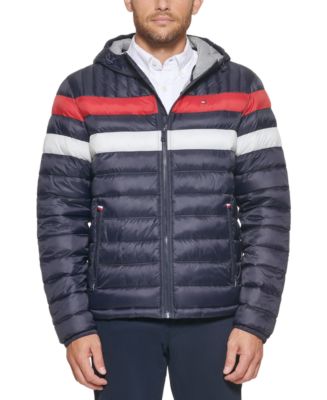 Tommy Hilfiger Men's Quilted Color Blocked Hooded Puffer Jacket ...