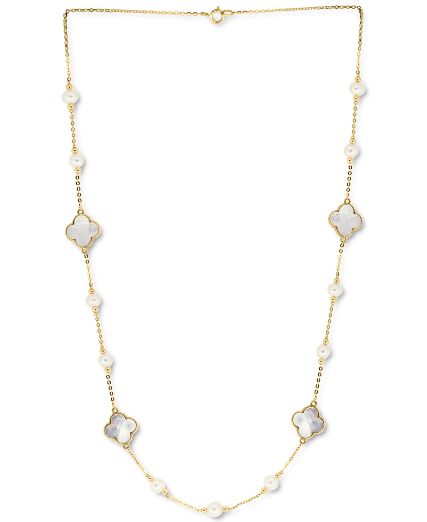 EFFY® Mother-of-Pearl & Freshwater Pearl (4-1/2mm) 18" Necklace in 14k Gold