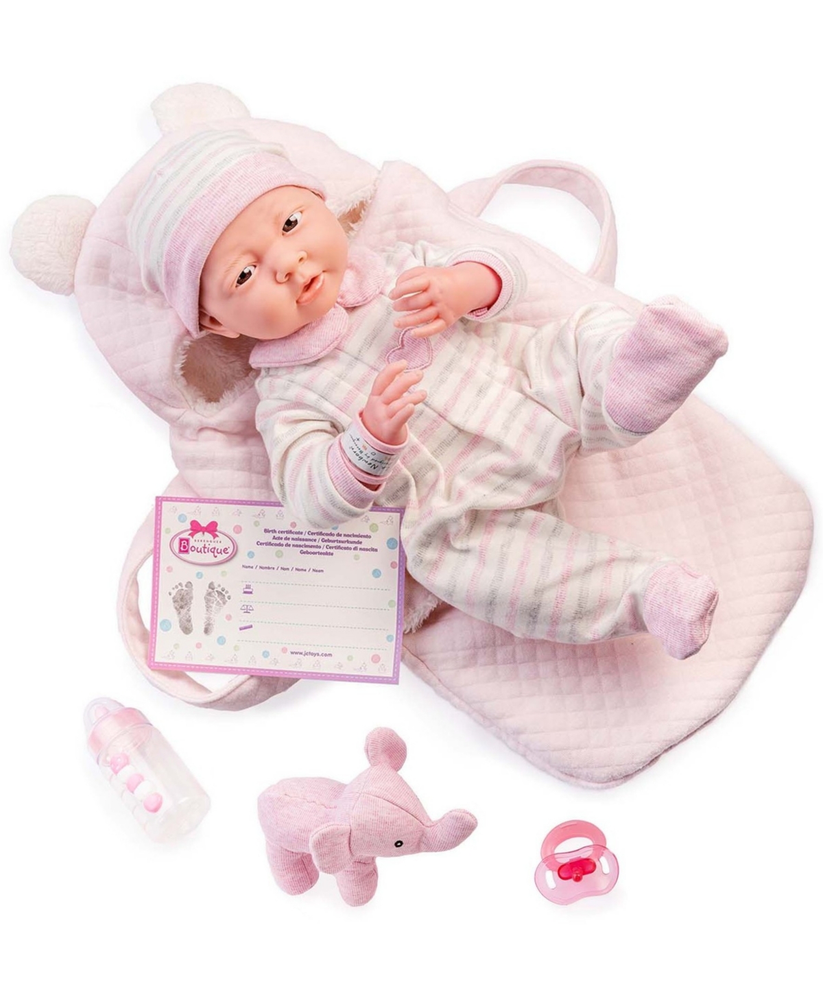 Jc Toys Kids' La Newborn Nursery 15.5" Baby Doll Fabric Basket Set, 9 Pieces In Pink