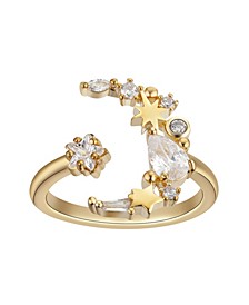 14Kt Gold Flash Plated Cubic Zirconia Moon Adjustable Ring