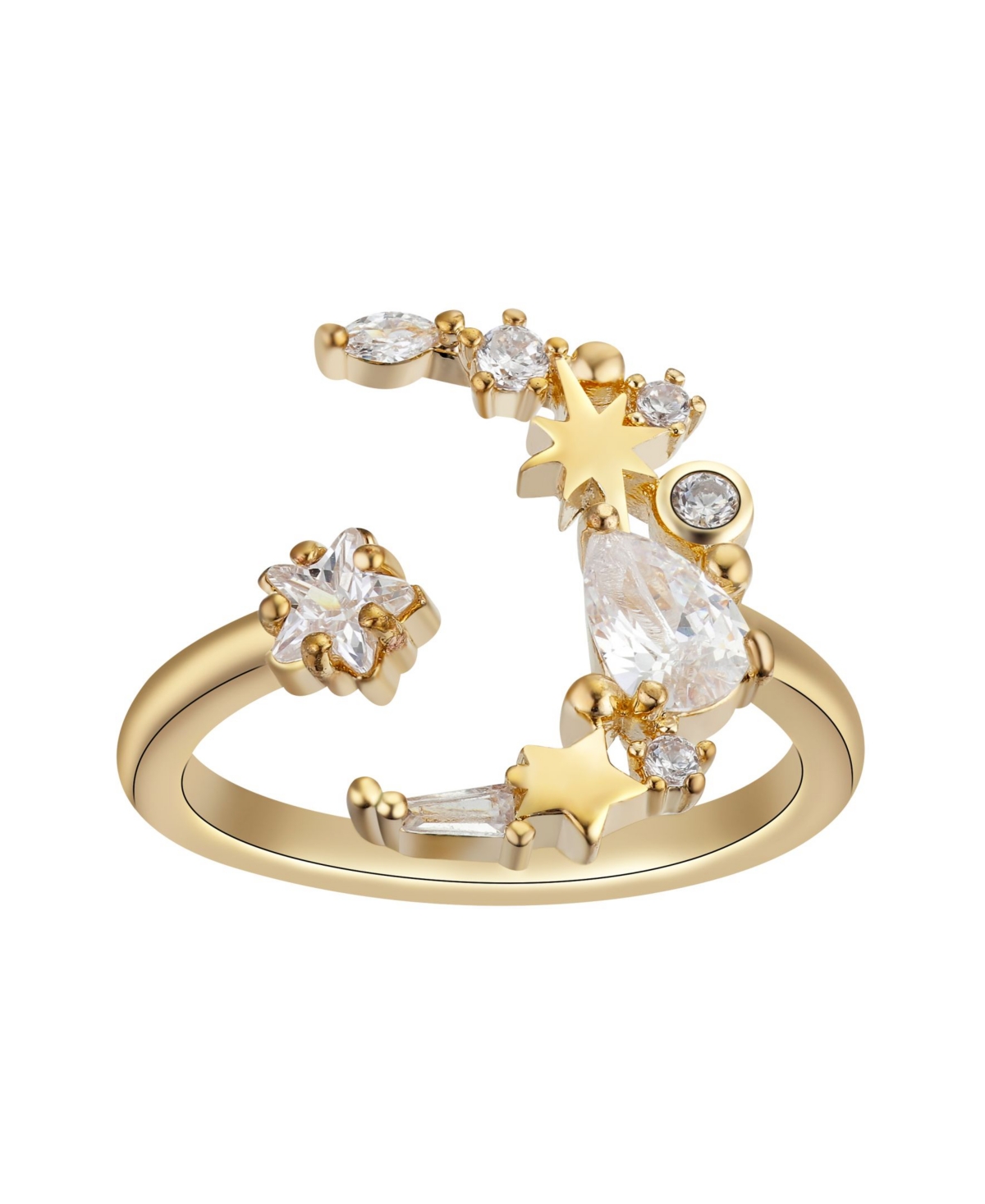 14Kt Gold Flash Plated Cubic Zirconia Moon Adjustable Ring - Gold