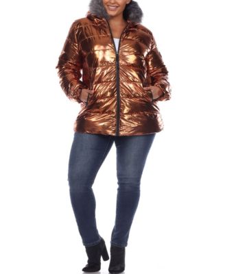 Plus Size Metallic Puffer Coat with Hoodie