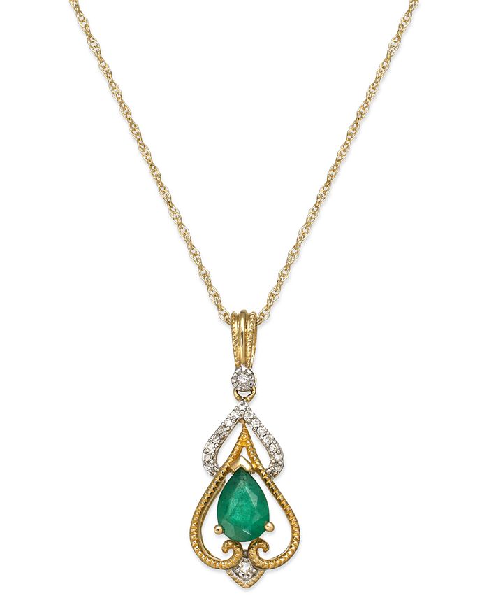 Macy's Emerald (5/8 ct. t.w.) and Diamond Accent Pendant Necklace in