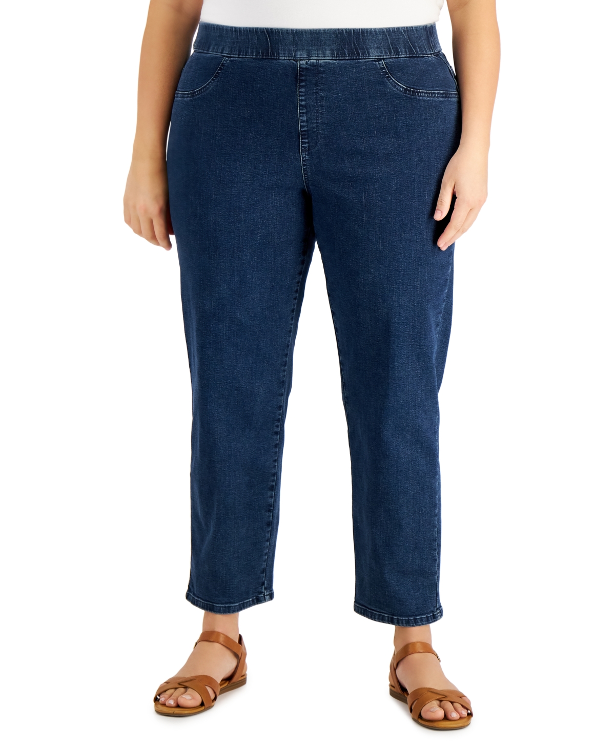 Karen Scott Plus Size Pull-On Denim Pants, Created for Macy's