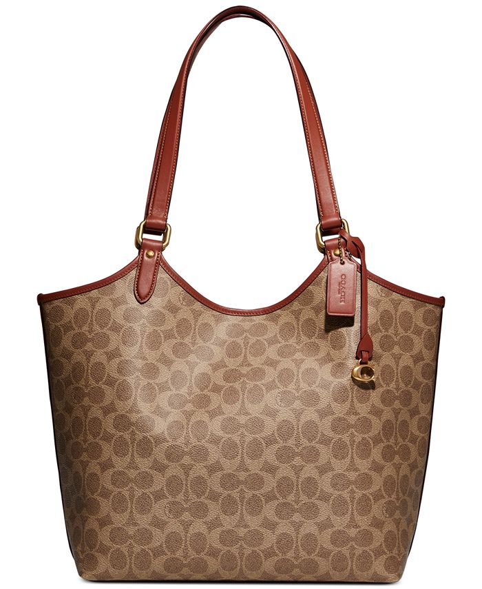 Coach Signature Town Tote Brown Tan Coated Canvas Leather Trim Bag - $350