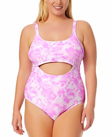 Trendy Plus Size Tie-Dye Cutout One-Piece Swimsuit, Created for Macy's