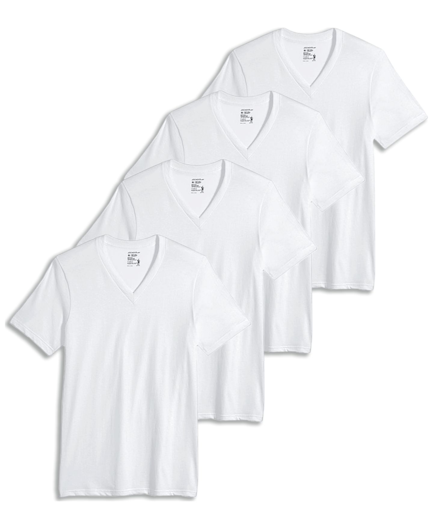 Мужские рубашки Jockey Tagless 3-Pack V-Neck Undershirts + 1 Bonus, цвет: Белый — фото 1