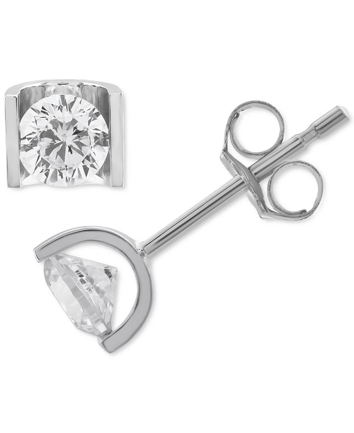 14K White Gold Solitaire Diamond Earrings Pressure Set Diamond Earring Stud  Gift