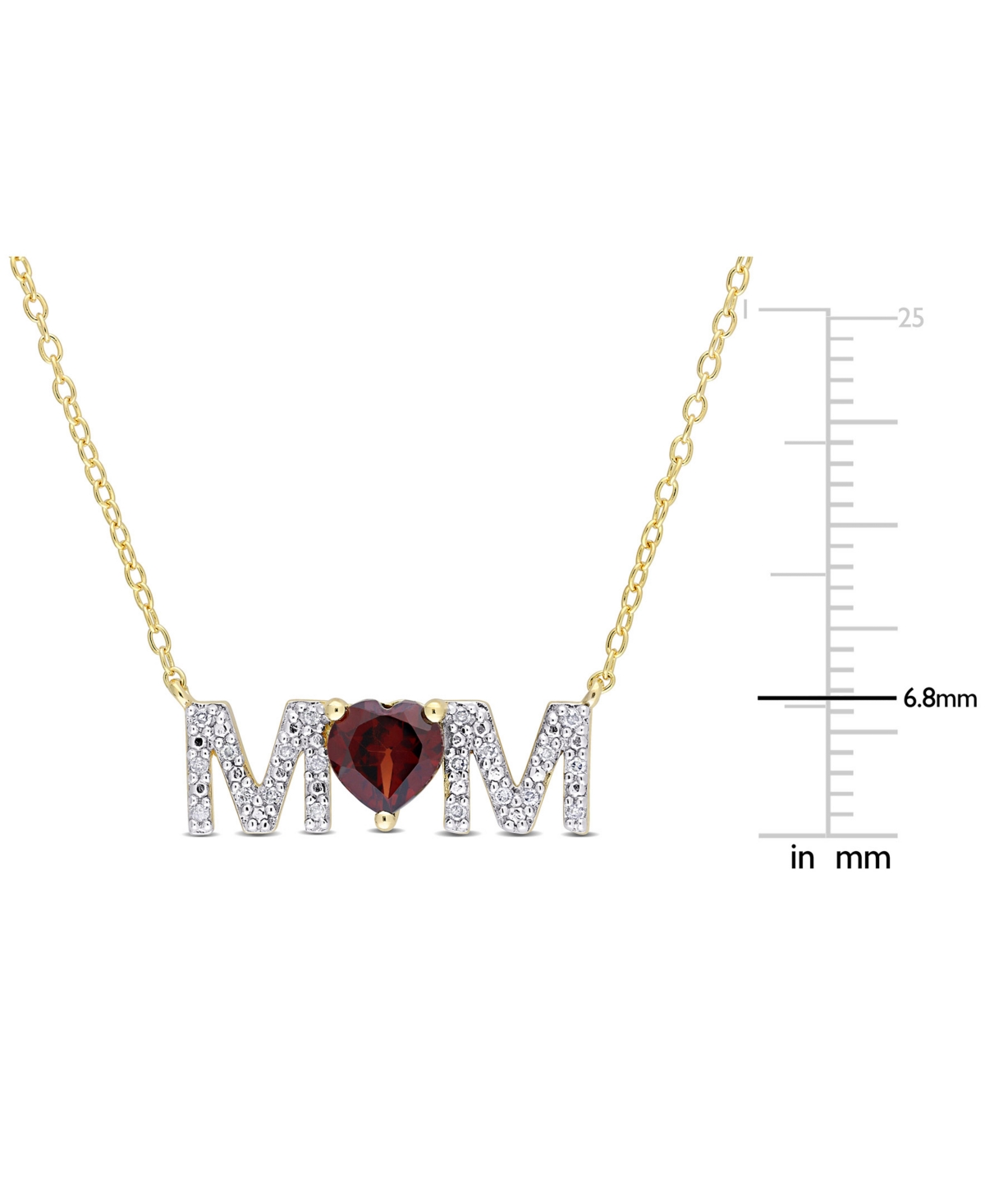 Rhodolite(4/5 ct. t.w.) & Diamond (1/10 ct. t.w.) Mom Pendant Necklace in 18k Gold-Plated Sterling Silver - Garnet