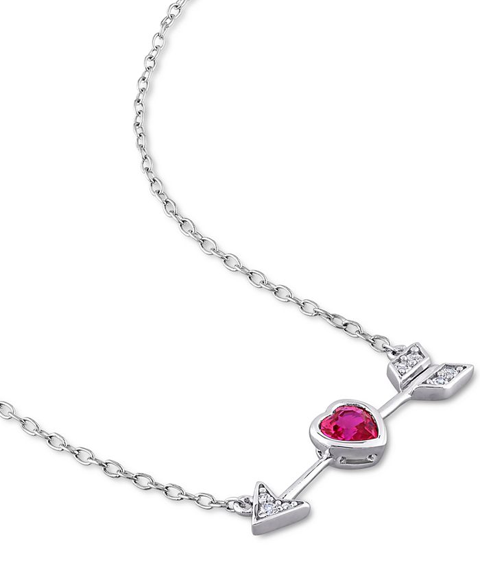 Macy's - Lab-Created Ruby (1/3 ct. t.w.) & Lab-Created White Sapphire (1/20 ct. t.w.) Heart & Arrow 18" Pendant Necklace in Sterling Silver