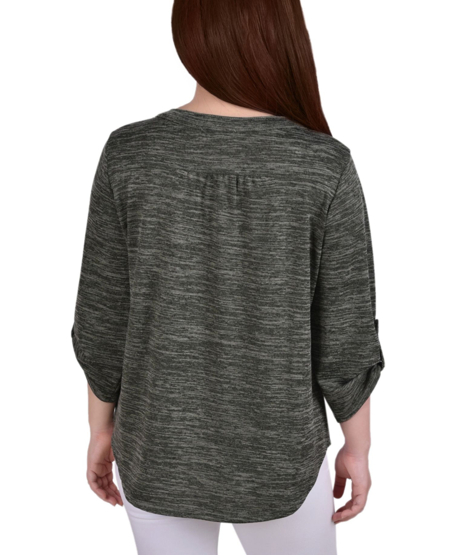 Petite 3/4 Roll Tab Sleeve Pintuck Top