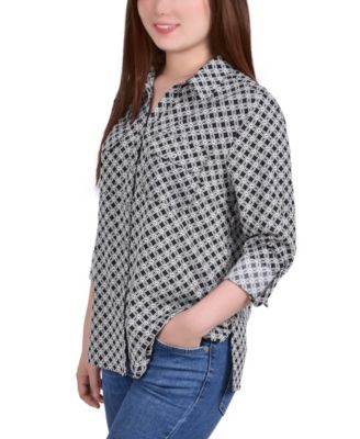 NY Collection Petite 3/4 Sleeve Roll Tab Notch Collar Blouse