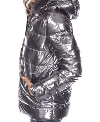 Women's Metallic Puffer Coat With Hoodie
