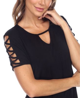 Women's Keyhole Neck Cutout Short Sleeve Top