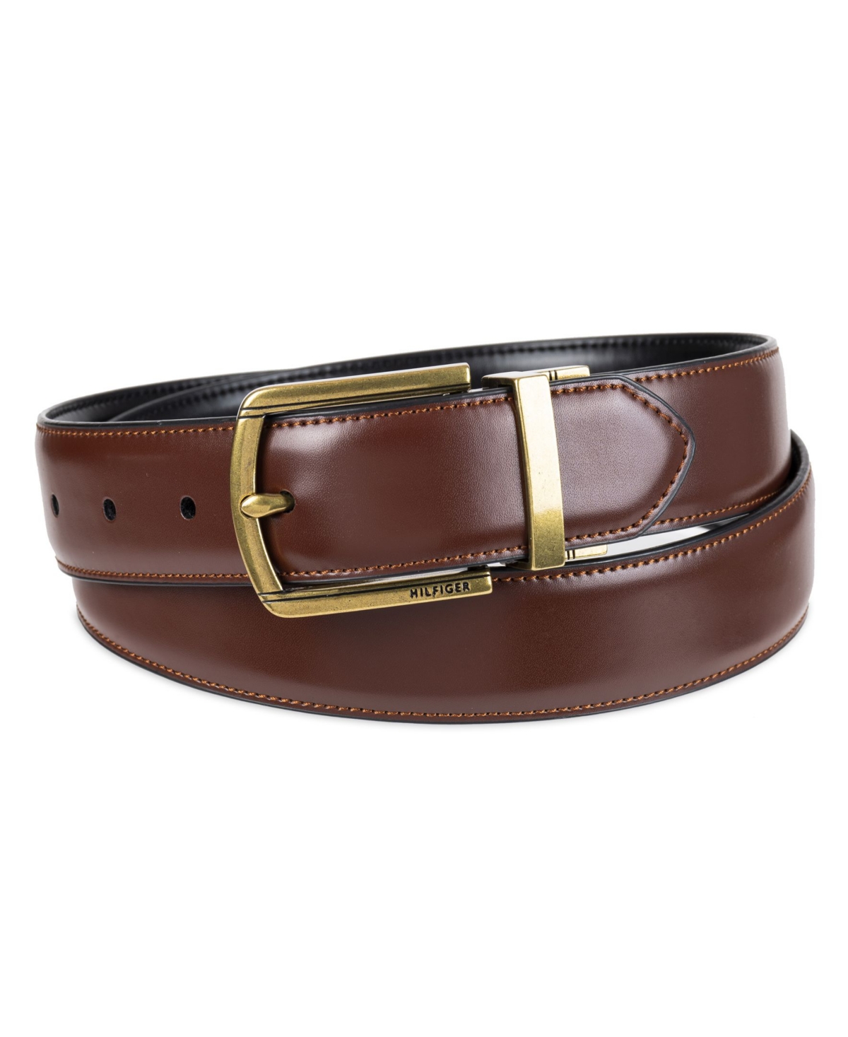 Tommy Hilfiger Men's Reversible Textured  Stretch Casual Belt, Created For Macy's In Black,brown